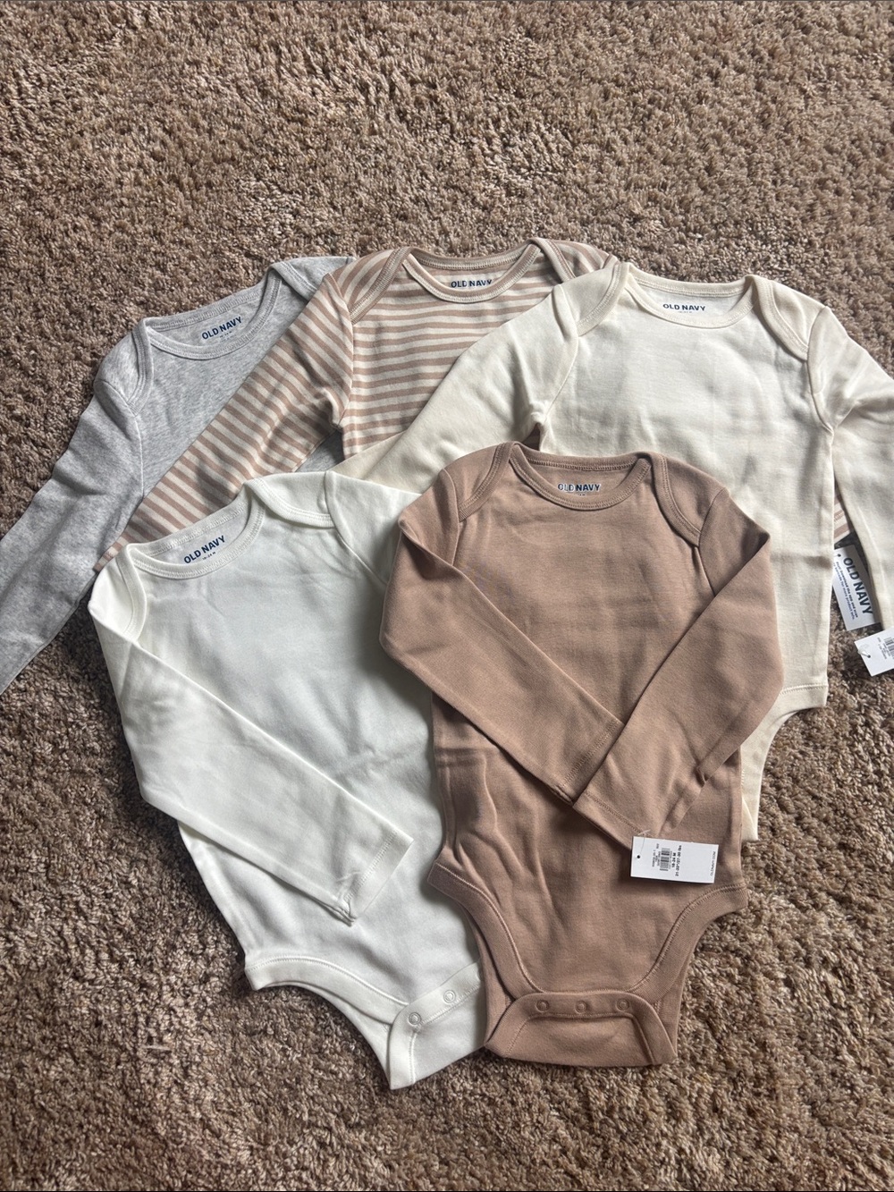 Old Navy Neutral Long-Sleeve Baby Bodysuits - Gray, Cream, Tan, Stripe